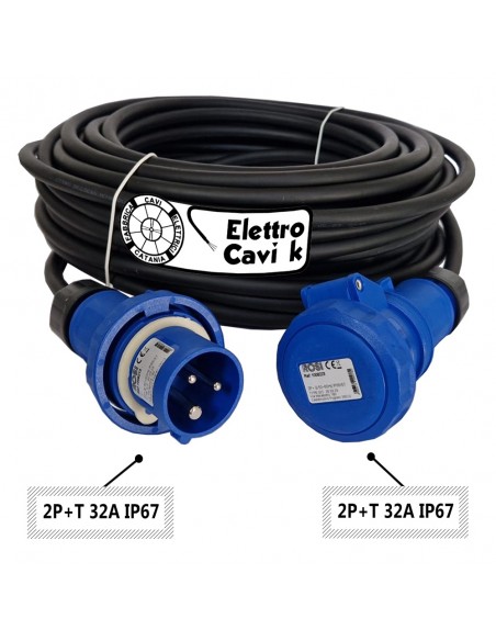 PROLUNGA ELETTRICA INDUSTRIALE 32A MONOFASE 220V 2P+T IP67 CAVO H07RN-F 3G4 - 3G6 mm² 3 POLI PROFESSIONALE MADE IN ITALY