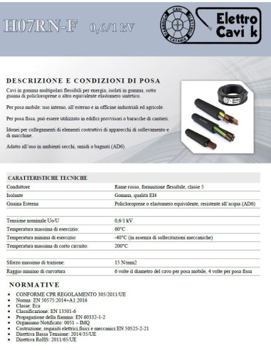 CAVO ELETTRICO H07RN-F 3G1,5 mm² IN...