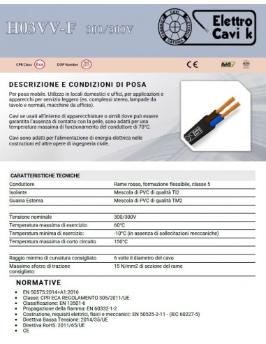 CAVO ELETTRICO H03VV-F 3G0.75 3x0.75...