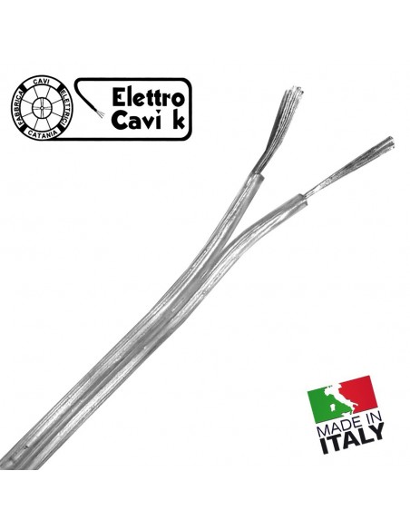 CAVO PIATTINA BIPOLARE COSTA STRETTA TRASPARENTE 2x0,50 mm² COLOR ARGENTO LAMPADARI BAJOUR 2 POLI IN RAME MADE IN ITALY