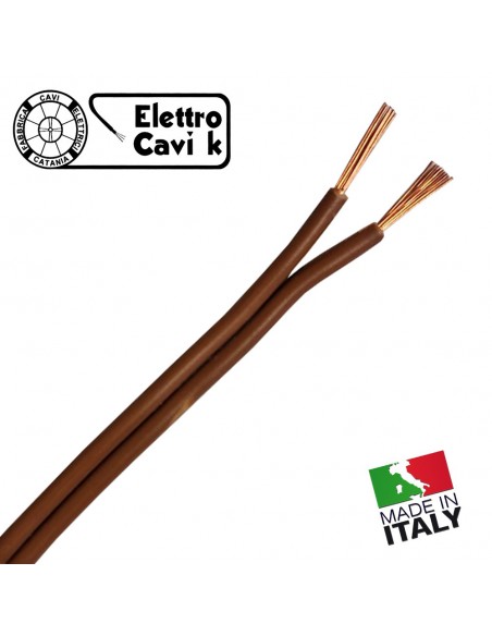 CAVO PIATTINA BIPOLARE COSTA STRETTA 2x0,50 mm² COLOR MARRONE LAMPADARI BAJOUR 2 POLI IN RAME MADE IN ITALY