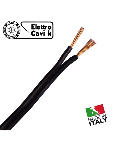 CAVO PIATTINA BIPOLARE COSTA STRETTA NERA 2x0,50 mm² COLOR NERO LAMPADARI BAJOUR 2 POLI IN RAME MADE IN ITALY