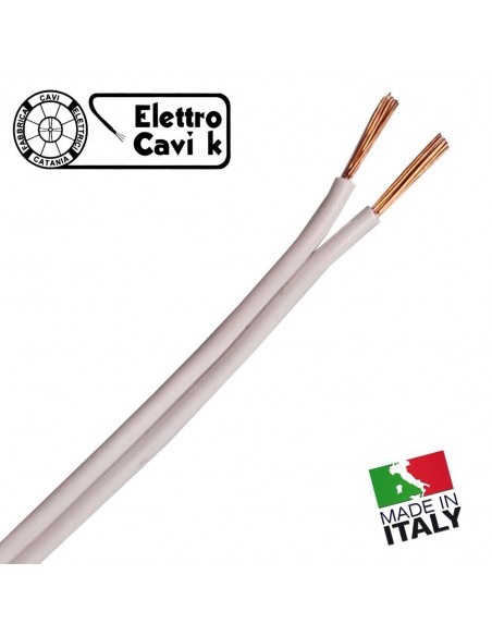 CAVO PIATTINA BIPOLARE COSTA STRETTA BIANCA 2x0,50 mm² COLOR BIANCO LAMPADARI BAJOUR 2 POLI IN RAME MADE IN ITALY