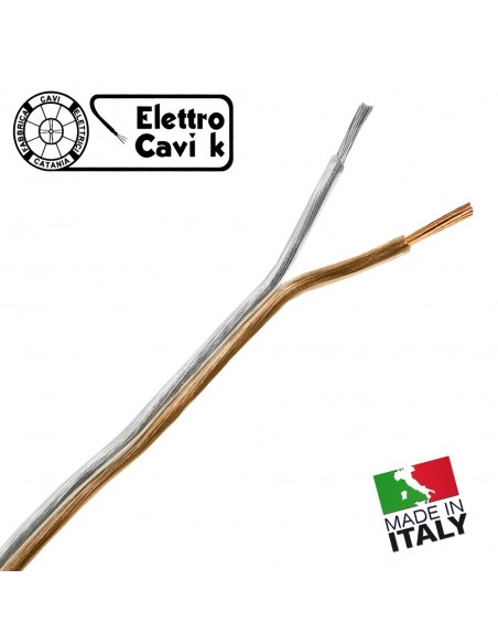 CAVO PIATTINA BIPOLARE POLARIZZATA 2x1 mm²  TRASPARENTE PER IMPIANTI AUDIO CASSE STEREO AUTO 2 POLI IN RAME MADE IN ITALY