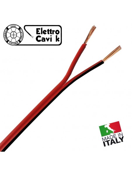 CAVO PIATTINA BIPOLARE ROSSONERA 2x0,50 mm² COLOR ROSSO NERO PER IMPIANTI AUDIO CASSE STEREO AUTO 2 POLI IN RAME MADE IN ITALY