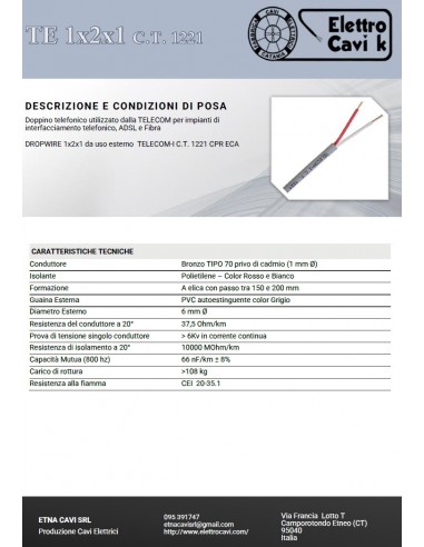 CAVO TELEFONICO DOPPINO TELECOM 1x2x1...