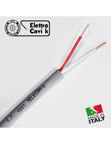 CAVO TELEFONICO DOPPINO TELECOM 1x2x1 mm DA ESTERNO RIGIDO DROPWIRE TELECOM-I 1221 C.T. ECA CPR 2 POLI ROSSO BIANCO MADE ITALY