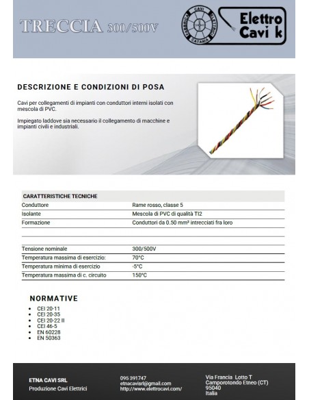 CAVO CITOFONICO 6x0,50 mm² PERMUTATORE TRECCIA SCOPERTA 6 POLI MULTIPOLARE FLESSIBILE IN RAME PROFESSIONALE MADE IN ITALY