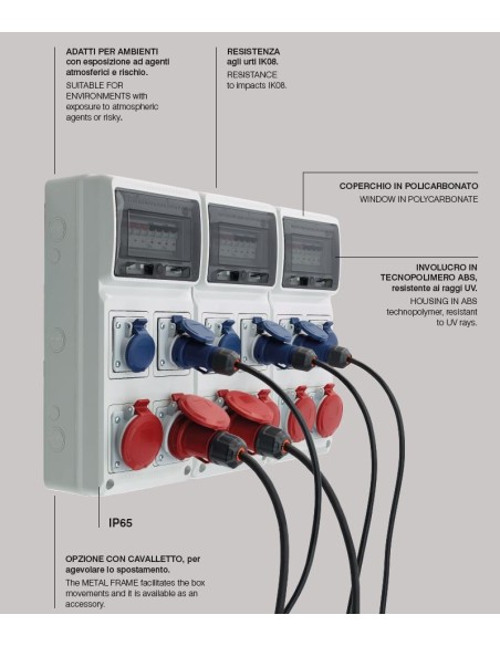 QUADRO ELETTRICO INDUSTRIALE 16A CANTIERE 220V 3 PRESE IND. 2P+T 16A IP67 MAGNETOTERMICO DIFF ASC IP65 MONOFASE CERTIFICATO ROSI