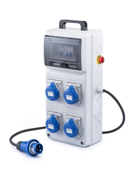 QUADRO ELETTRICO INDUSTRIALE + CAVALLETTO 16A CANTIERE 220V 4 PRESE IND. 2P+T 16A IP67 MAGNETOTERMICO ASC MONOFASE CERTIFICATO