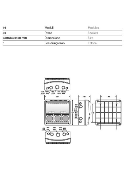 QUADRO VUOTO IP65 16 MODULI 3 PRESE IN ABS MADE IN ITALY ROSI