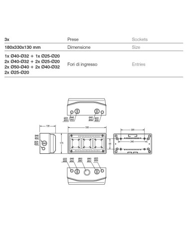 QUADRO VUOTO IP65 3 PRESE IN ABS MADE...