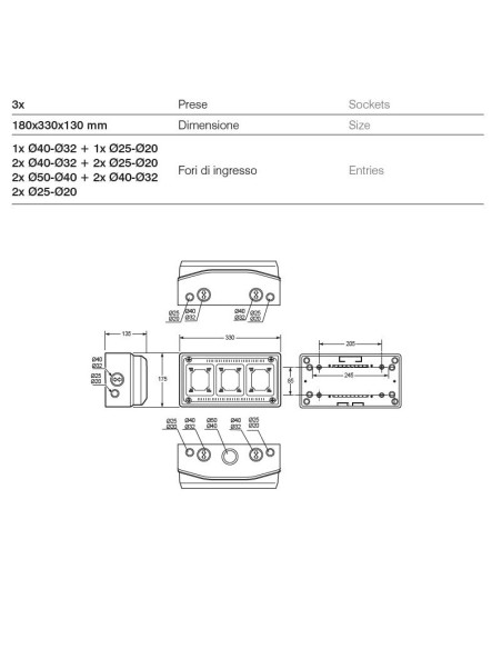 QUADRO VUOTO IP65 3 PRESE IN ABS MADE IN ITALY ROSI