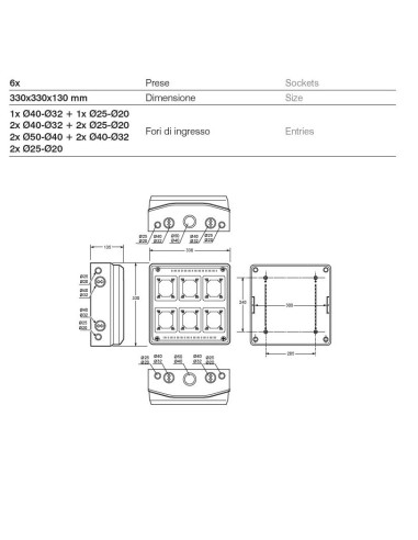 QUADRO VUOTO IP65 6 PRESE IN ABS MADE...