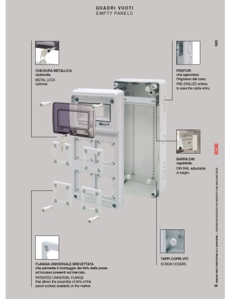 QUADRO VUOTO INDUSTRIALE 6 MODULI CON FLANGIA UNIVERSALE 1 PRESA USO ESTERNO IN ABS IP65 PROFESSIONALE MADE IN ITALY