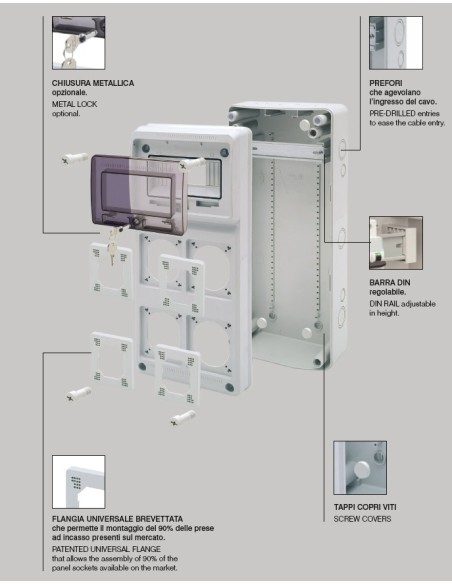 QUADRO VUOTO INDUSTRIALE 32 MODULI CON FLANGE UNIVERSALI 6 PRESE USO ESTERNO IN ABS IP65 PROFESSIONALE MADE IN ITALY