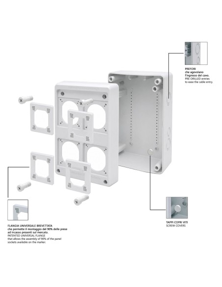 QUADRO VUOTO INDUSTRIALE CON FLANGE UNIVERSALI 3 PRESE USO ESTERNO IN ABS IP65 PROFESSIONALE MADE IN ITALY