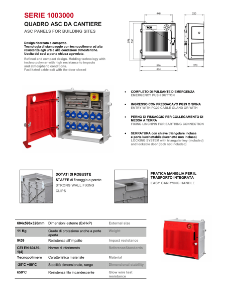 QUADRO ELETTRICO INDUSTRIALE 63A 35kW MONOFASE CANTIERE 220V 6 PRESE IND. 2P+T 16A IP67 ASC IP65 MONOFASE CERTIFICATO ROSI