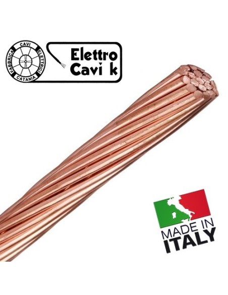 CORDA TRECCIA DI RAME 1x25 mm² RIGIDA PER IMPIANTI DI MESSA A TERRA 6,2 mm Ø PROFESSIONALE MADE IN ITALY