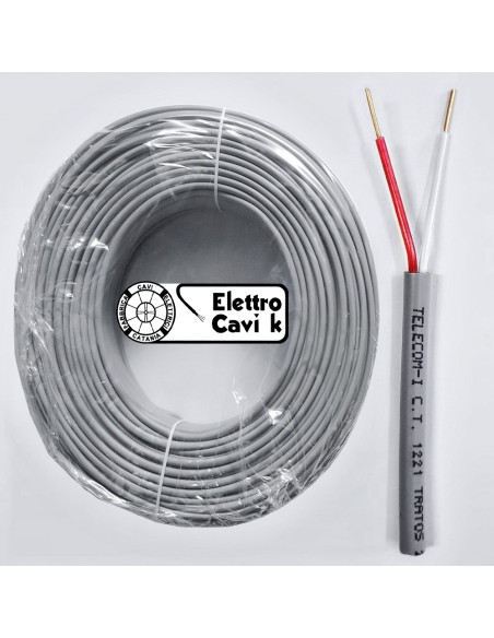 CAVO TELEFONICO DOPPINO TELECOM 1x2x1 mm DA ESTERNO RIGIDO DROPWIRE TELECOM-I 1221 C.T. ECA CPR 2 POLI ROSSO BIANCO MADE ITALY