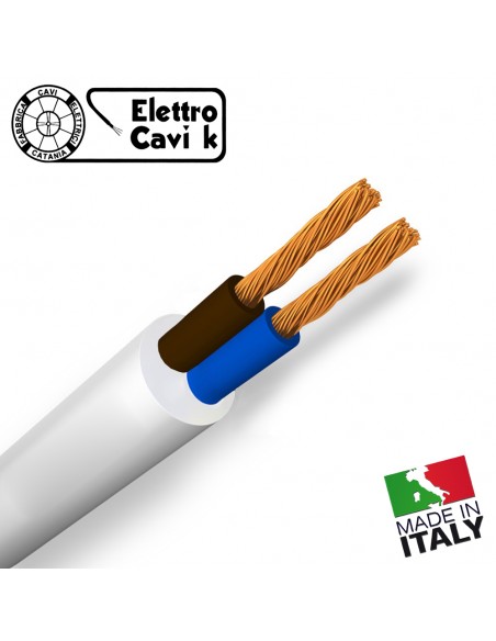 CAVO ELETTRICO H05VV-F 2x1 mm² BIANCO BIPOLARE 2 POLI SIMILGOMMA GOMMATO FLESSIBILE CPR ECA PROFESSIONALE MADE IN ITALY